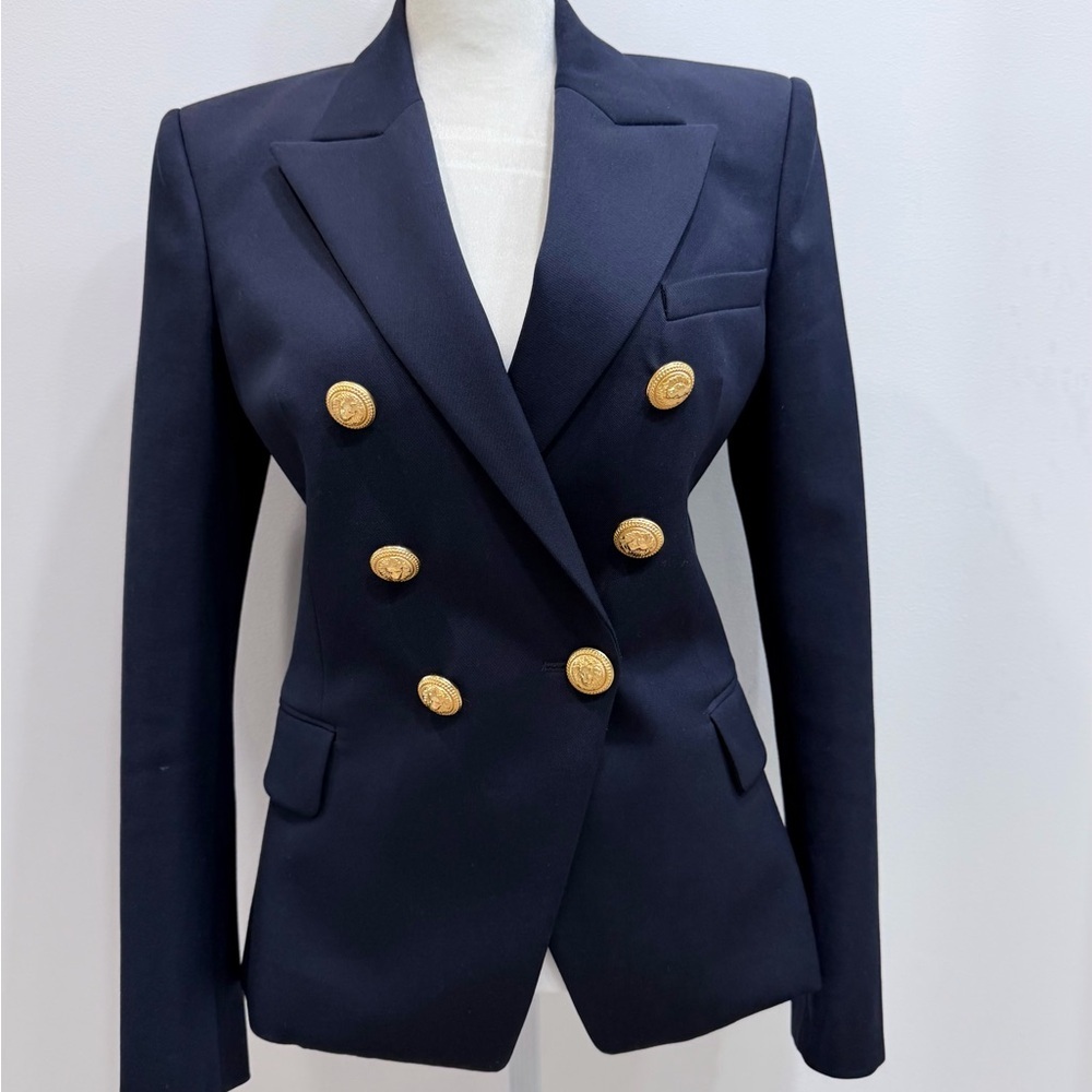 Balmain Fitted Wool Women's Navy Double-Breasted Blazer - FR 38 US 6 - Picture 9 of 16